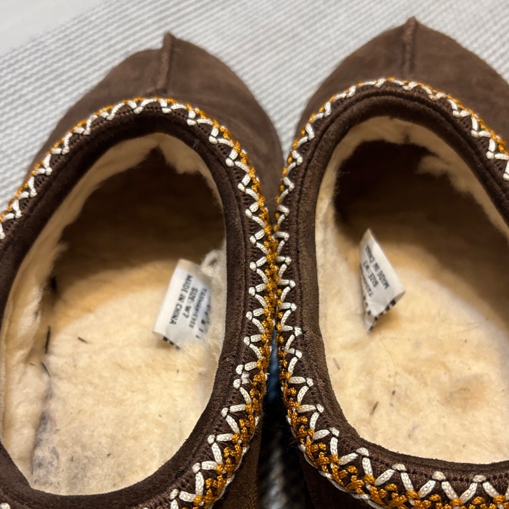Ugg womens Brown Suede Slip-On Cozy Clog with Patterned Trim - Picture 9 of 11